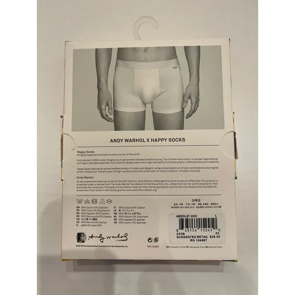 Andy Warhol Men's Dollar Trunks Boxer Briefs Money Happy Socks Size Medium 32-34